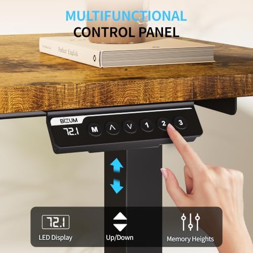 BIZUM Electric Standing Desk, 55" x 24" Height Adjustable Desk, Rustic Brown Sit to Stand Desk Memory Gaming Computer Workstation for Home Office
