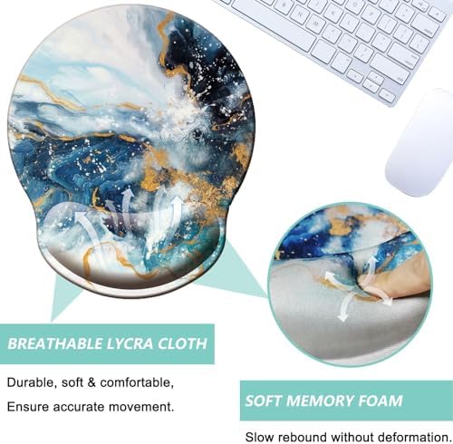 Mouse Pad with Wrist Support, Ergonomic Mouse Pad with Memory Foam Wrist Rest Cushion, Non-Slip Rubber Base Gaming Mice Pad for Home Office Computer Laptop, Green Golden Marble