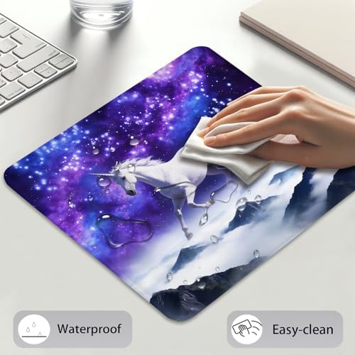 Magical White Unicorn Mouse Pad, Fantasy Galaxy Clouds Mountain Desk Mat