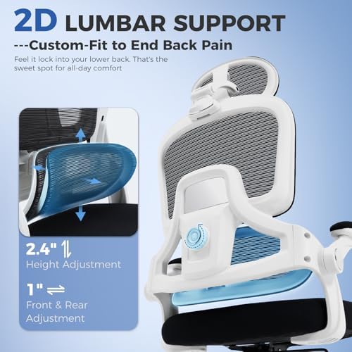 Office Chair with Adjustable Lumbar Support, Ergonomic Desk Chairs, White