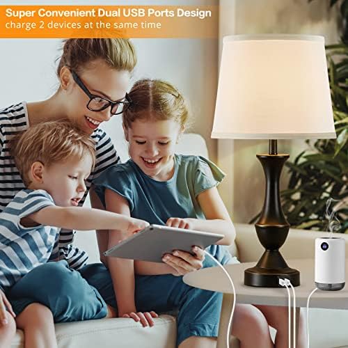 Touch Table Lamps Set of 2, 22" Tall Bedside Lamps with USB C+A Ports