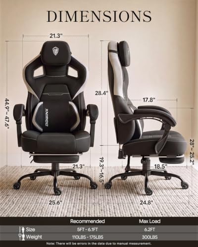 Dowinx Big and Tall Gaming Chair with Footrest, Linen Black