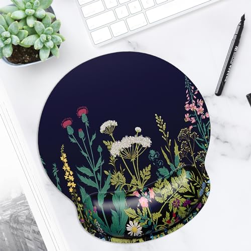 ITNRSIIET Ergonomic Mouse Pad with Wrist Support Wrist Rest Smooth Surface Non-Slip Rubber Base Comfortable Office Supplies Pain Relief, 9.8 x 9.1 inches, Wild Flower