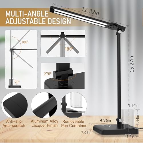 Dimmable LED Desk Lamp with USB Charging Port Bright 50 Lighting Modes