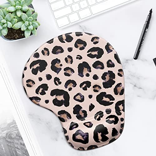 ITNRSIIET Ergonomic Mouse Pad with Gel Wrist Support Wrist Rest Smooth Surface Non-Slip PU Base Comfortable Office Supplies Pain Relief, 9.5 x 8 inches, Leopard Black Purple