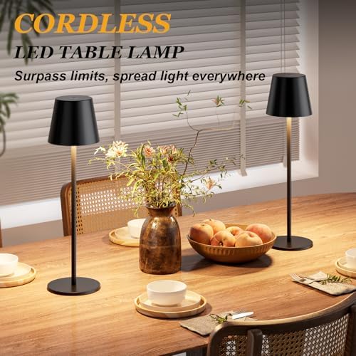 Kakanuo Black Cordless Table Lamp Rechargeable, 4 Pack Set Battery Operated