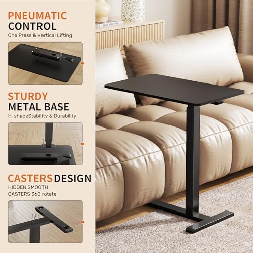 CROWNFURN Overbed Bedside Table with Hidden Casters,Adjustable Hospital & Home Use Bed Table, Rolling Laptop Table, Mobile Standing Desk,Black