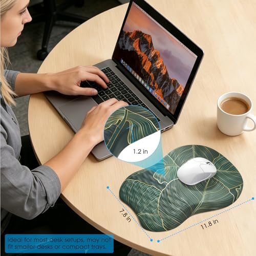 MROCO Ergonomic Mouse Pad with Wrist Support, 11.8 x 7.8 in, Green Leaves
