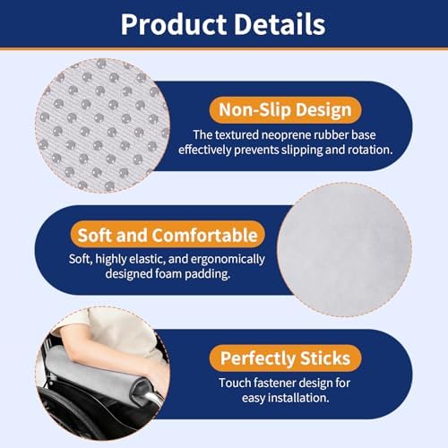 Wheelchair Armrest Covers (Pair)-Memory Foam Wheelchair armrest Pads Wicking Washable Non Slip Arm Rest Cover Cushion Pad for wheelchairs Office Chairs armchairs (Grey)