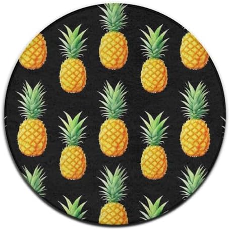 Soft Round Yoga Carpet, Large Home Decor Mat, Non Slip Machine Washable Kitchen Office Circle Rug Tropical Fruits Pineapple