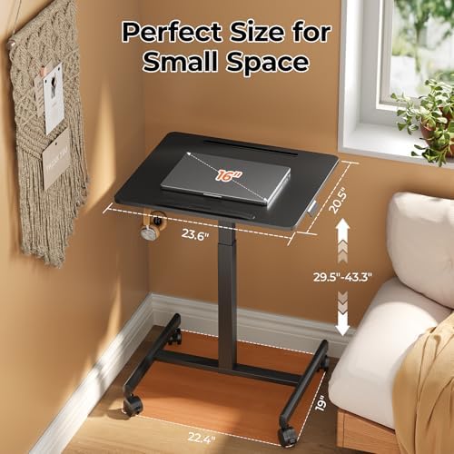 JOY worker 23.6" Small Rolling Standing Desk, 90° Tilt Mobile Laptop Cart