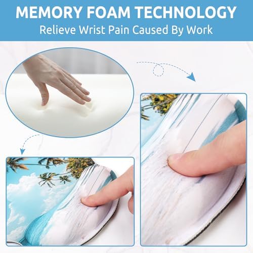 KONVINIT Ergonomic Mouse Pad with Wrist Rest, Small Mousepad with Non-Slip Rubber Base and Smooth Surface, Beach Mouse Pads for Desk, Office Desk Accessories