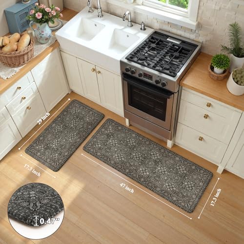 KIMODE Anti Fatigue Kitchen Mat 2PC,Waterproof Farmhouse Green Kitchen Rugs