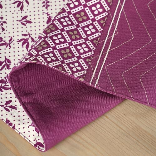 Maroon Cotton Table Runner, Geometrical and Floral Print with Patchwork, Table Decor, (13 X 72 INCHES)