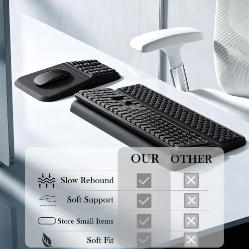 2 in 1 Ergonomic Keyboard Wrist Rest & Mouse Pad Set Adjustable Angle Keyboard Stand Riser Tray with Storage Pen Slot Slow Rebound Memory Foam Wrist Support Pad for Office Home School