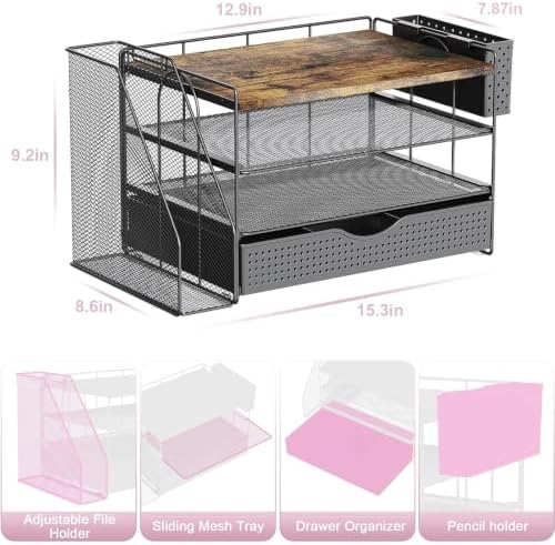 Wood Desk Organizers and Accessories with File Holder & Catalog Racks
