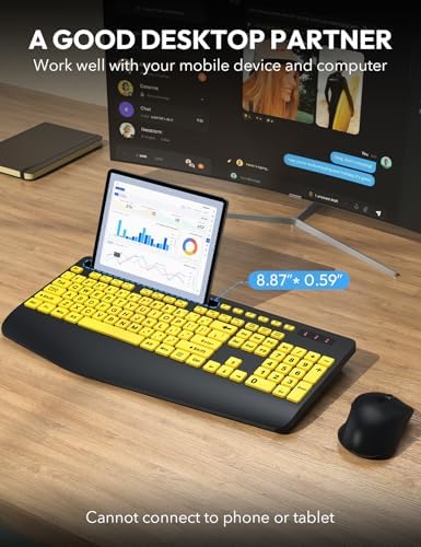SABLUTE Wireless Keyboard and Mouse Combo with Large Print, Ergo Wrist Rest