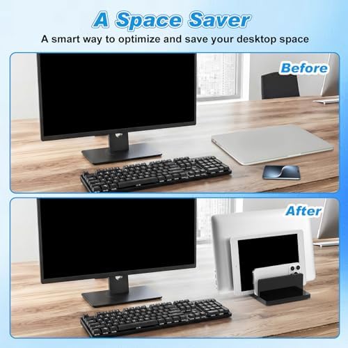 Chunful 3 Slot Adjustable Vertical Laptop Stand for Desk