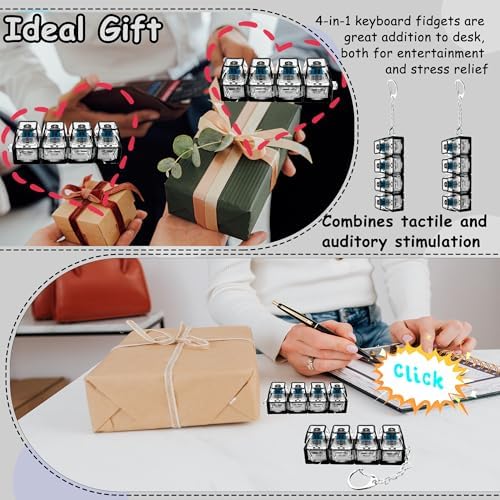 2 PCS Keyboard Fidget Toy, Keyboard Fidget Keychain 4-in-1 Keyboard Decompression Button Finger Clicker Toys, Button Stress Relief Fidget Gifts to Relief Stress (Transparent Black)