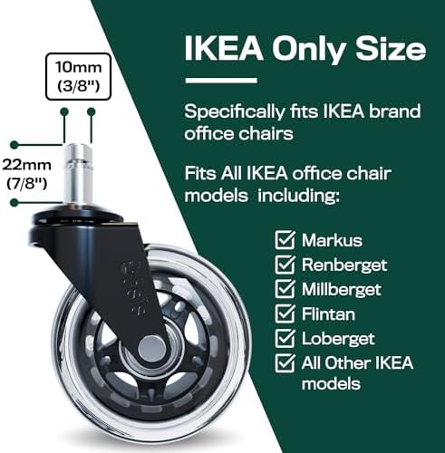 The Office Oasis Original Office Chair Wheels (As Seen On PBS), IKEA Clear