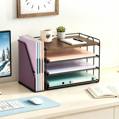 gianotter 4-Tier Wood Paper Organizer With Magazine Holder