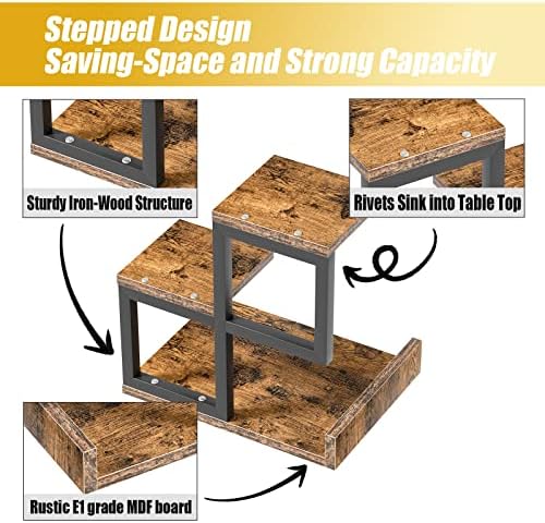 Gannyfer Office Decor Desk Shelf Organizer - Wood Desktop Shelf, Freestanding Desk Hutch, 3 Tier Storage Display Rack, Small Bookshelf with Metal Frame for Books/Plants/Toys (Rustic Brown Black)