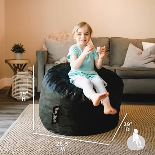 Big Joe Fuf 2.5Ft Foam Kids Bean Bag Chair, Ages 3+, Black Plush