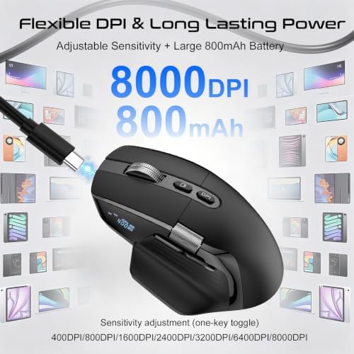TSQQST Wireless Mouse for Laptop, 2.4GHz Ergonomic Computer Mouse, Black