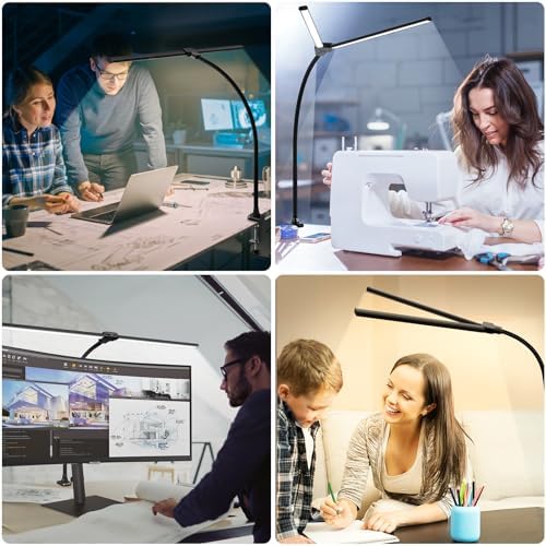 ShineTech LED Desk Lamp for Home Office, Ultra Bright Clamp Light with Flexible Gooseneck, 25 Lighting Modes, Eye-Caring Architect Lamp for Dual Monitors, Reading & Gaming Setup