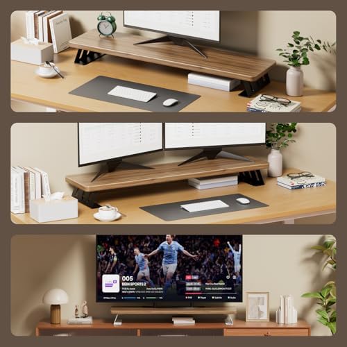 Dual Monitor Stand Riser, 39 Inch Large Wood Monitor Stands for 2 Monitors