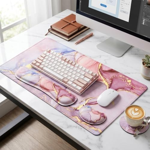 Large Mouse Pad with Wrist Rest, 4-in-1 Wrist Rest for Keyboard and Mouse