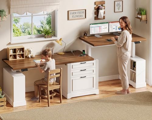 SEDETA 98.4'' Standing Two Person Desk with 3 Drawers, Storage Cabinet