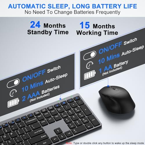 Wireless Keyboard and Mouse Combo, Full Size Silent Ultra Thin Keyboard with Magnetic Wrist Rest, Optical Mouse, 2.4G Lag-Free Cordless Mice Keyboard Set for Computer, Mac, Laptop, PC, Windows