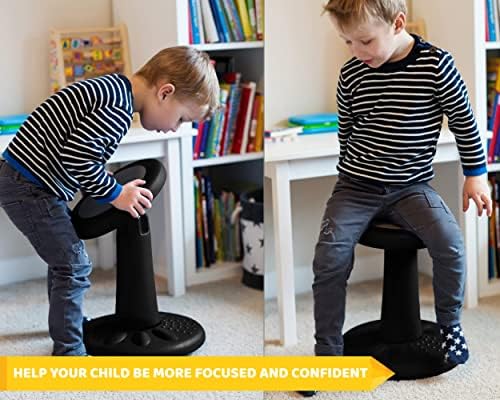 Studico ActiveChairs Kids Wobble Chair, Flexible Elementary Classroom Seating, Improves Focus, Posture and Helps ADHD/ADD, Sensory Chair, Active Fidget Chairs, Pre-Teen 17.75" Stool, Ages 7-12, Black