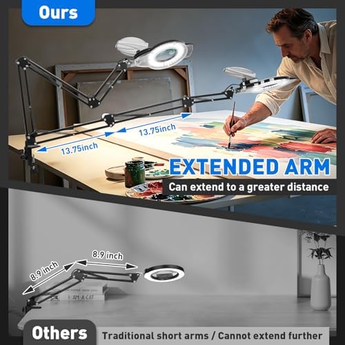 KIRKAS LED Magnifying Lamp with Clamp, 2,200 Lumens Dimmable 35in 12X 30X