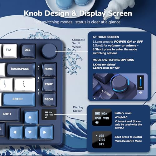 RK ROYAL KLUDGE M75 Wireless Mechanical Keyboard with OLED Display & Knob