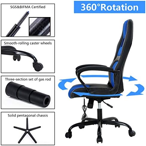 Dkeli Gaming Chair Computer Chair Office Chair Ergonomic High Back Massage PC Desk Chair with Lumbar Support & Padded Armrest Racing Style Cheap Adjustable Swivel Chair for Women Men Adult, Blue