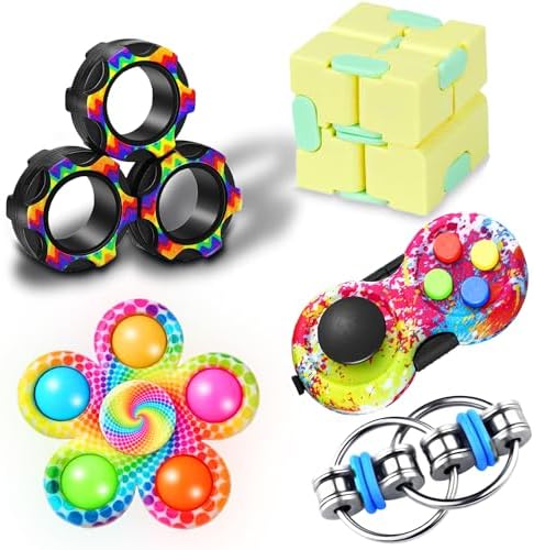 5PC Fidget Toys Adults Set Fidgets for Classroom Must Have Autism Sensory Pack Figette Cube ADHD Special Treasure Prize Tool Stress Relief Desk Cool Gadget for Kid Easter Basket Stuffers for Teen Boys