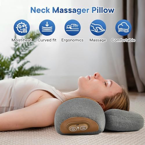 Cordless 3-in-1 Neck Massage Pillow with Heat, Massage, and Traction (Gray)