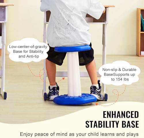 VEVOR Kids Wobble Chair (17.7-inch High), Active Chair with Sponge Cushion, Wobble Stool Improves Focus, Posture and Calm Children, Ideal for Schools and Home, Age 7-14, Blue