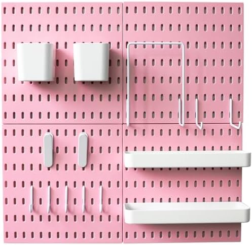 MULSAME Pegboard Combination Kit, Wall Mounted Storage Set with 4 Pegboards & 14 Accessories Hanging, Pink Peg Boards Organizer for Walls Display, Crafts Organization, Kitchen Organizer, 22" x 22"