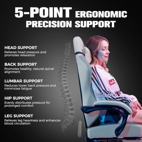 GTPLAYER Gaming Chair Fabric with Pocket Spring Cushion, Big and Tall Gamings Chairs 350LBS High Back Computer Chair with Footrest for Adults Lumbar Support Swivel Game Chair for Office Gray
