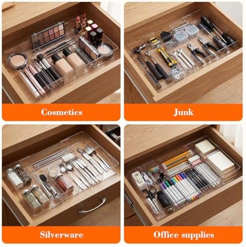Briwooody 2 Pcs Expandable Drawer Organizer, Clear, 8 Compartments