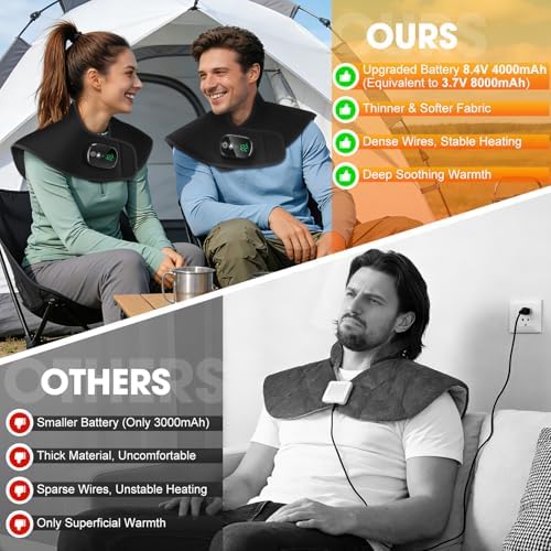 Cordless Neck and Shoulder Heating Pad, Weighted Heating Pad for Neck Shoulders and Back, Rechargeable Heat Wrap with 4 Temperature Settings 5 Timers, 4000mAh Battery Touchscreen
