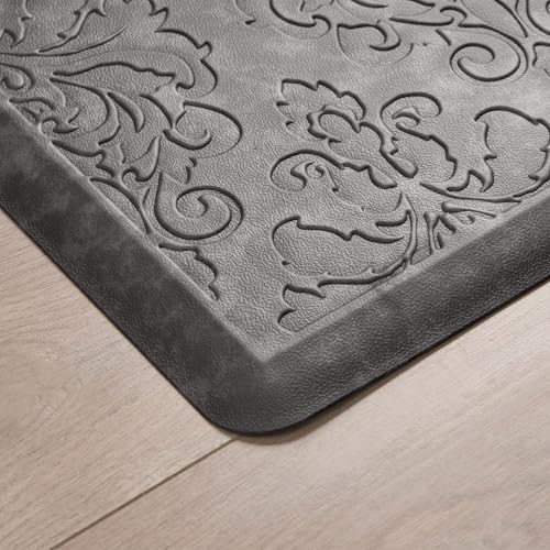 Chef Gear - Anti-Fatigue Wellness Kitchen Mat - Marni Design - Cushioned Comfort Chef Mat - Faux Leather - Cooking & Standing Relief -Skid-Resistant - Set of 2-17.5"x 60"/ 17.5"x28"- Dark Grey