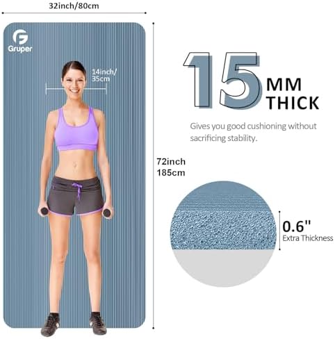 Gruper Yoga Mat Non Slip, 10/15mm Thick NBR Extra Thick Yoga Mat