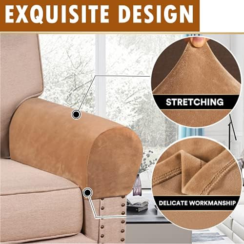 Stretch Velvet Armrest Covers Spandex Anti-Slip Arm Covers for Chairs Sofa Armchair Slipcovers for Recliner Sofa with Twist Pins 2pcs (Leather)