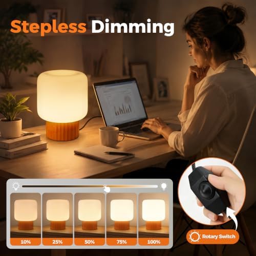 VOLISUN Mushroom Lamp, Plug-in Table Lamp with White Glass Shade, 2700K Warm White & Stepless Dimming, Modern Bedside Lamp for Bedroom, Living Room and Home Decor, 1 Pack (Orange)