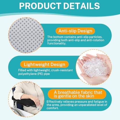Elderly Wheelchair Armrest Pad (Pair) - Mobility Scooter Elbow Pillow Tray Soft Cushion, PE Hose Filling Accessories Pads for Wheelchair Arm Rest, Office Transport Chairs (Black)