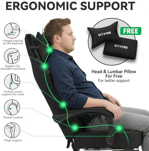 SITMOD Gaming Chair, Comfortable Video Game Chairs for Adults with Footrest High Back Headrest Lumbar Support Fabric Office Computer Desk Chair Reclining Ergonomic Big and Tall Silla Gamer
